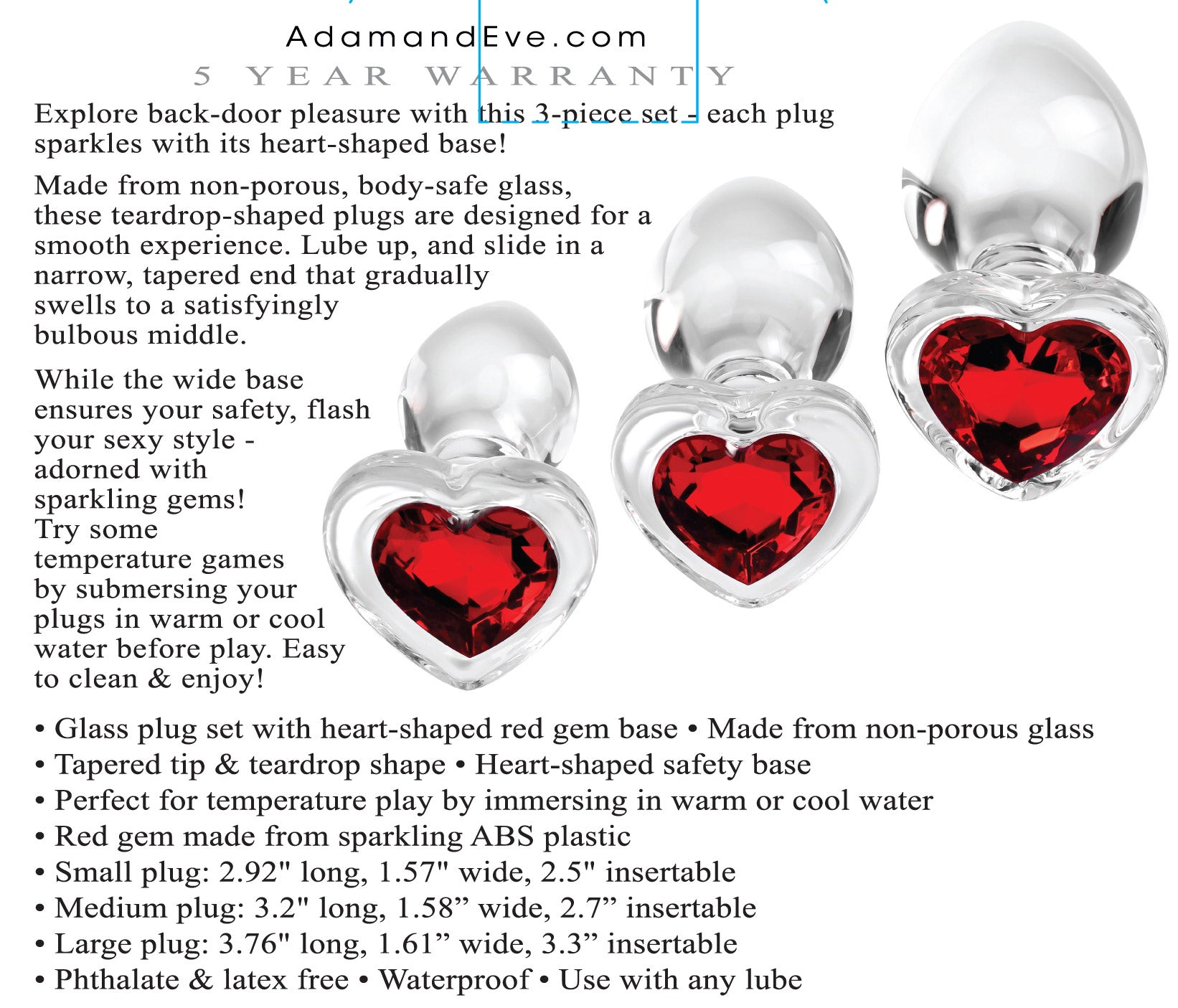 Red Heart Gem Glass Plug Set