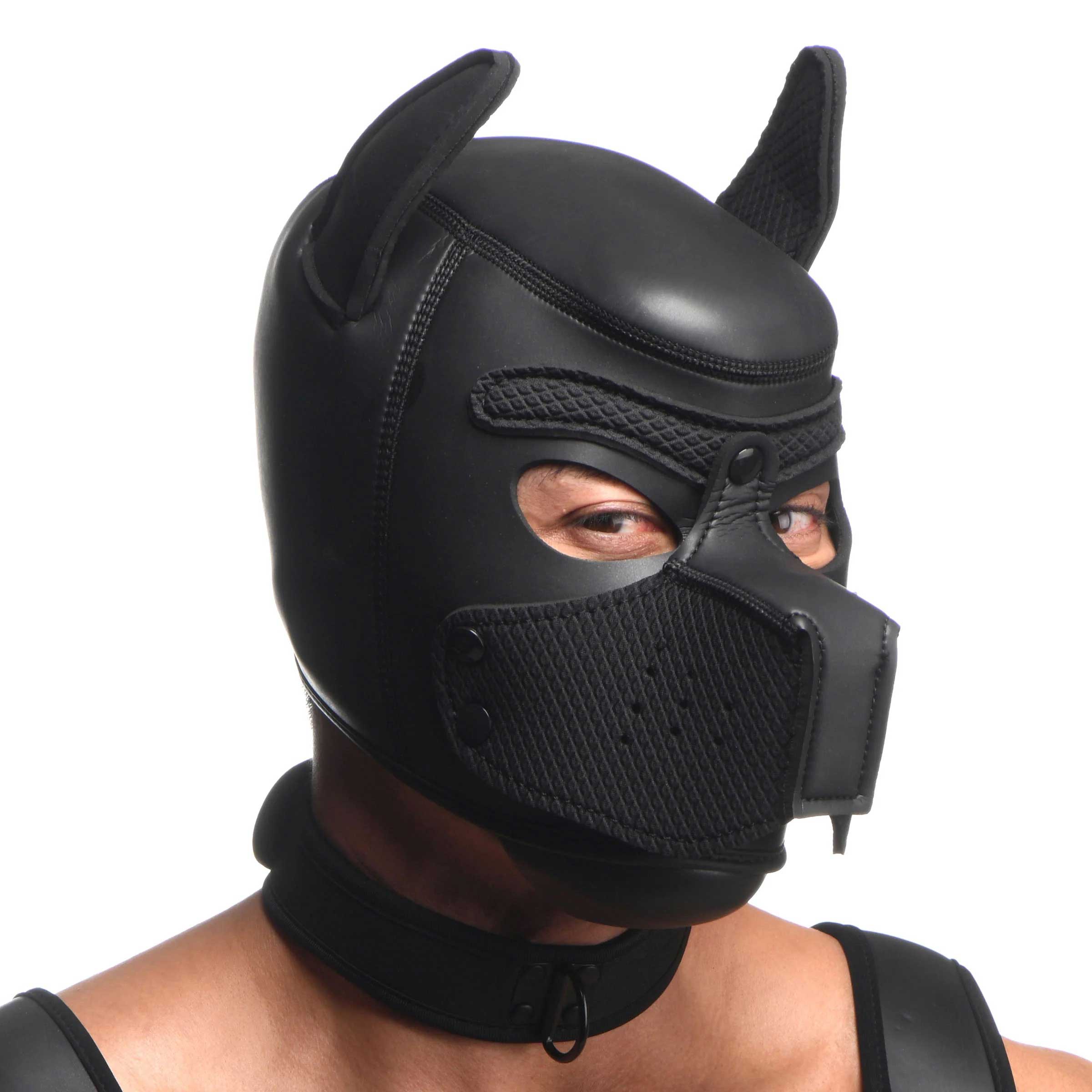 Full Pup Arsenal Set Neoprene Puppy Hood, Chest  Harness, Collar With Leash and Arm Band - Black-4