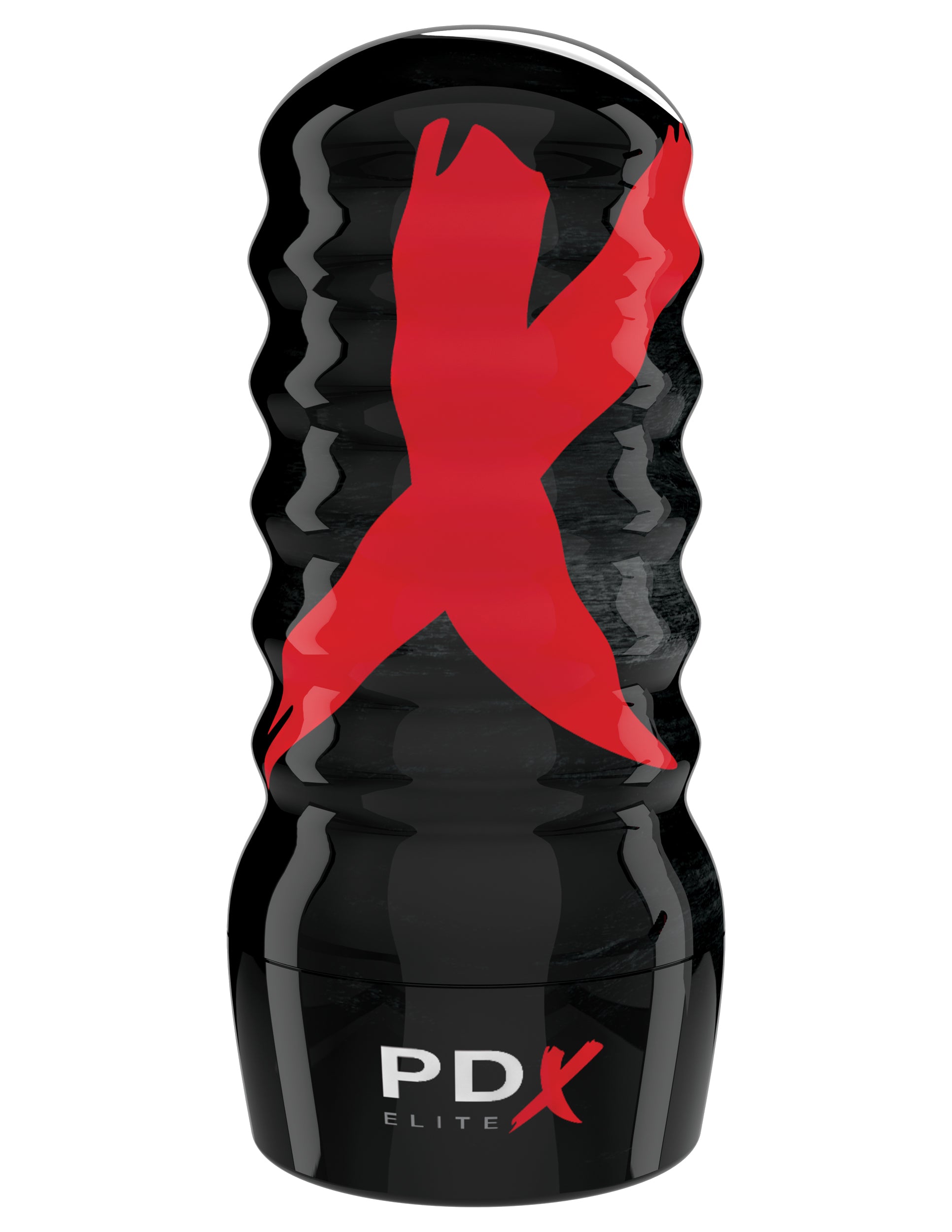 PDX Elite Air Tight Anal Stroker with ribbed exterior and red logo, designed for enhanced suction and pleasure.