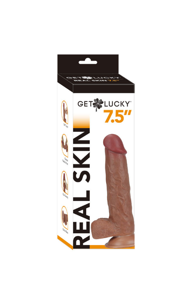 Get Lucky 7.5 Inch Real Skin Dong - Light Brown