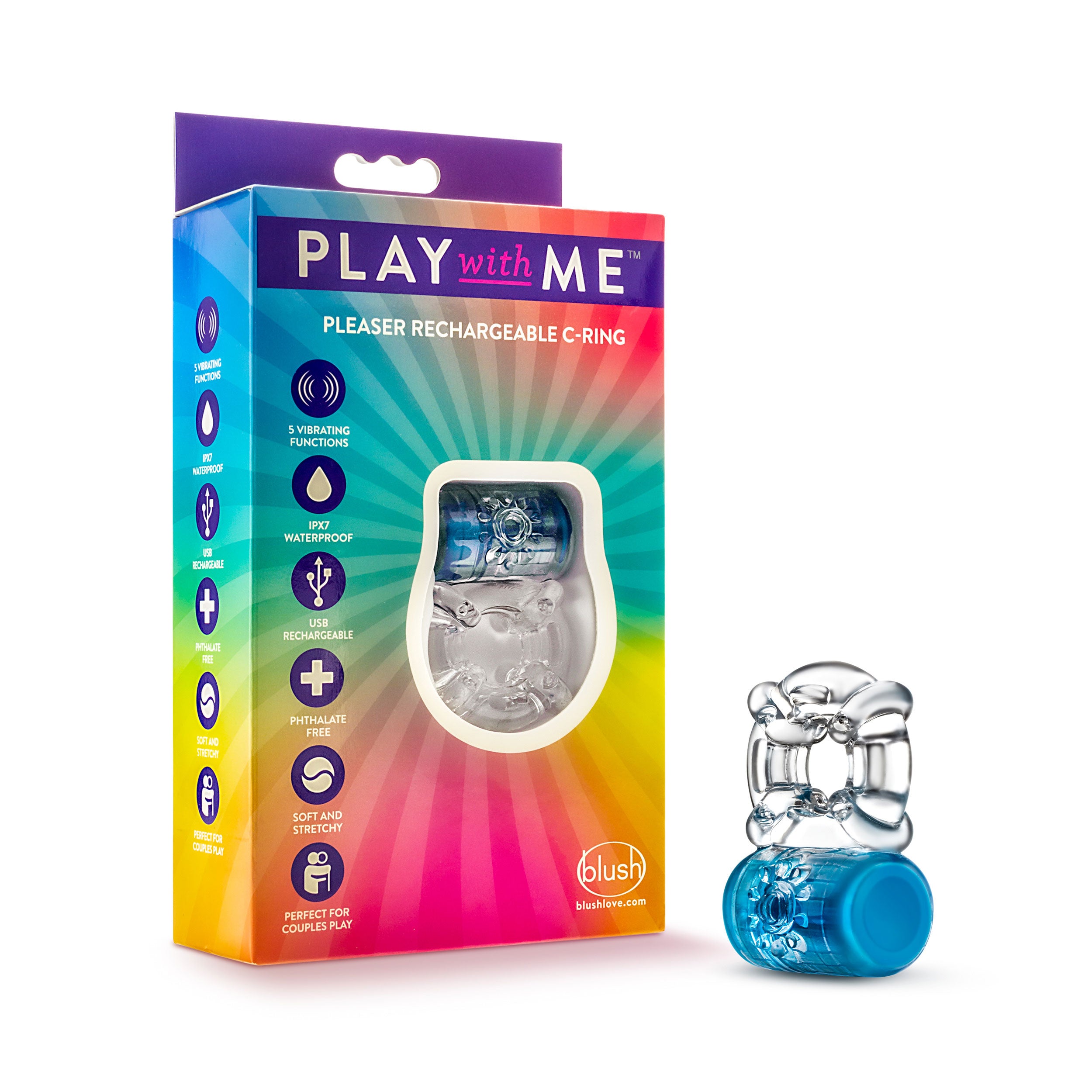 Play With Me - Pleaser Rechargeable C-Ring - Blue-3