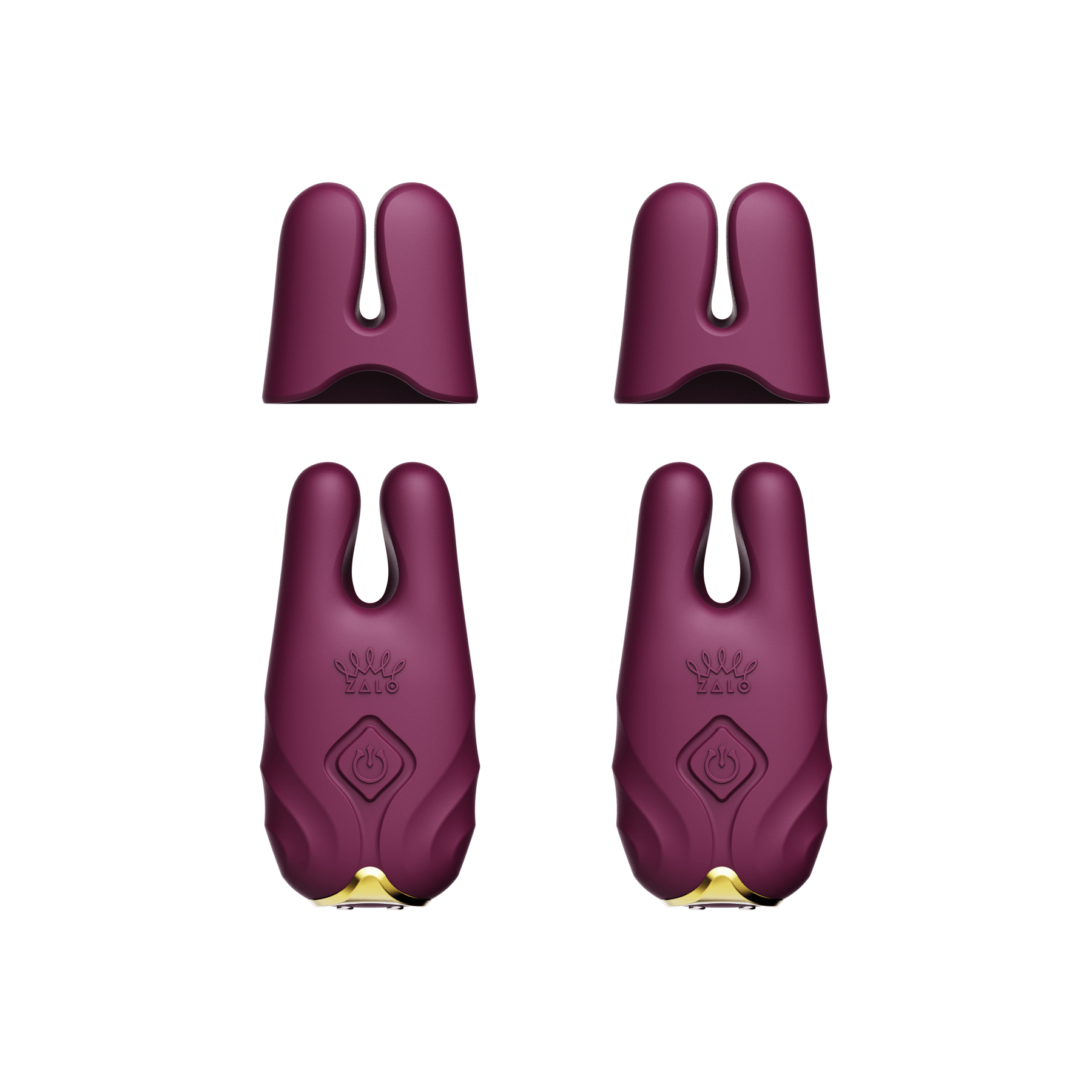ZALO Nave Vibrating Nipple Clamps in Velvet Purple with EasyClamp technology and dual motors for enhanced nipple stimulation.