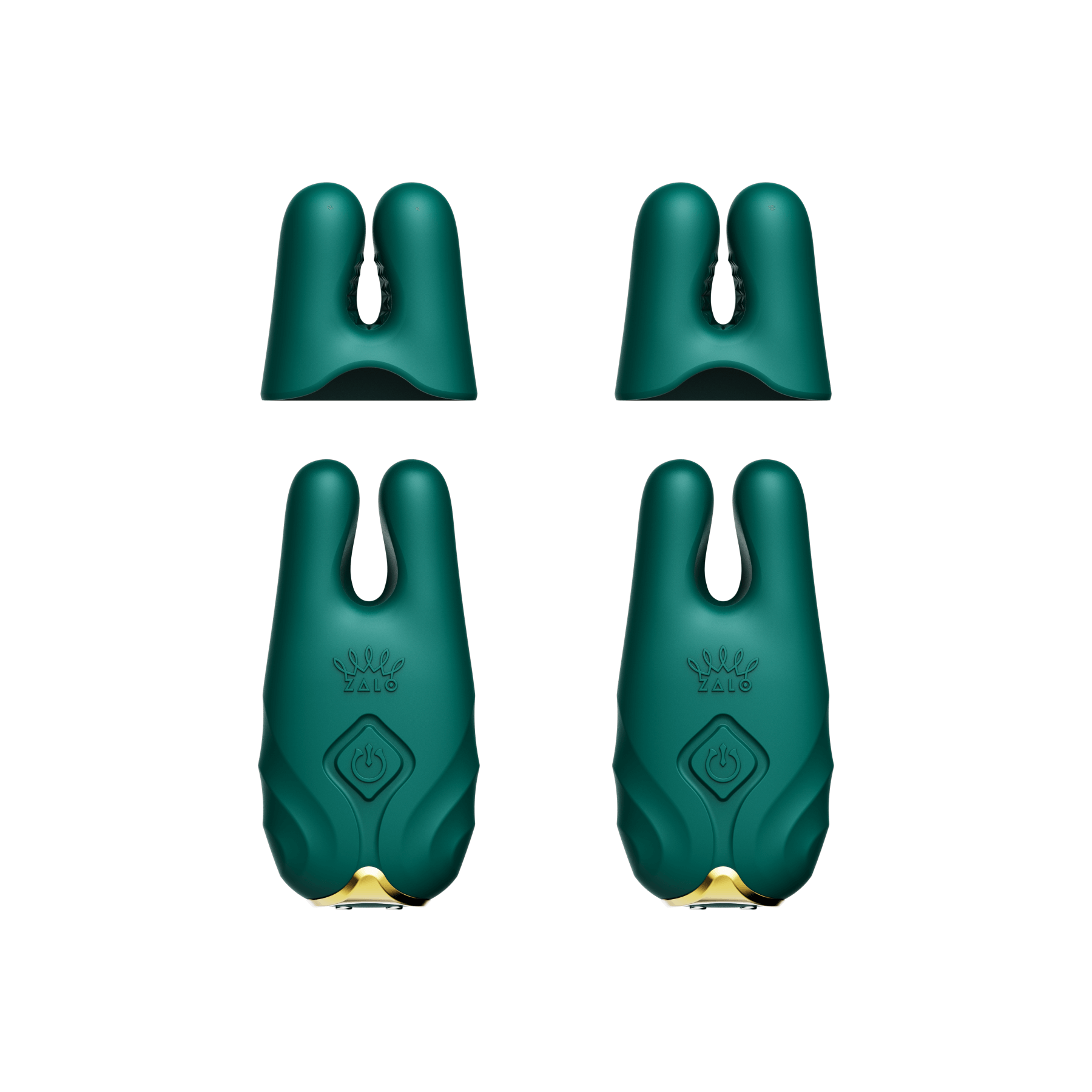 ZALO Nave Vibrating Nipple Clamps in Turquoise Green featuring EasyClamp technology and dual motors for powerful vibration and nipple stimulation.