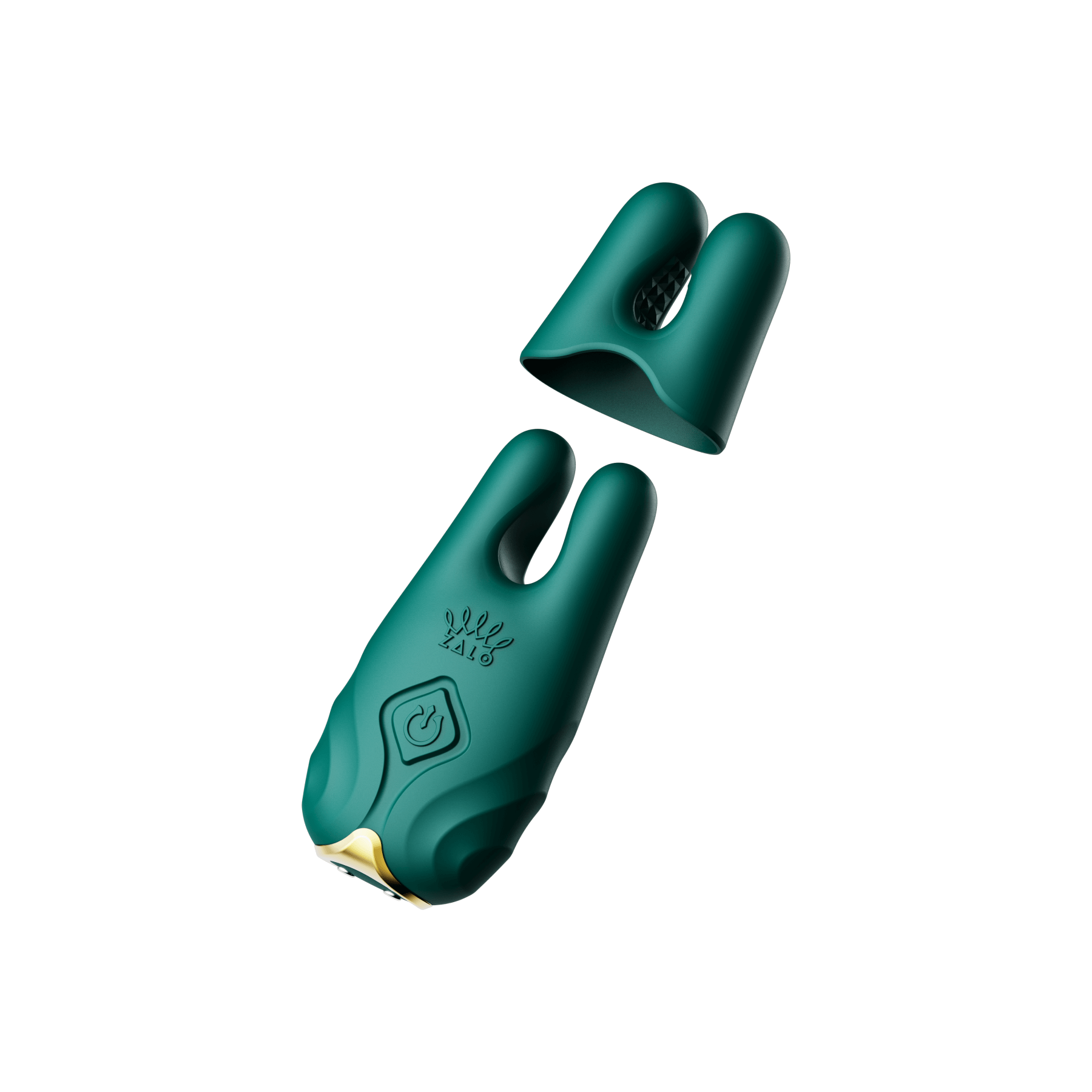 ZALO Nave Vibrating Nipple Clamps in Turquoise Green with EasyClamp technology and dual motors shown closed and open.