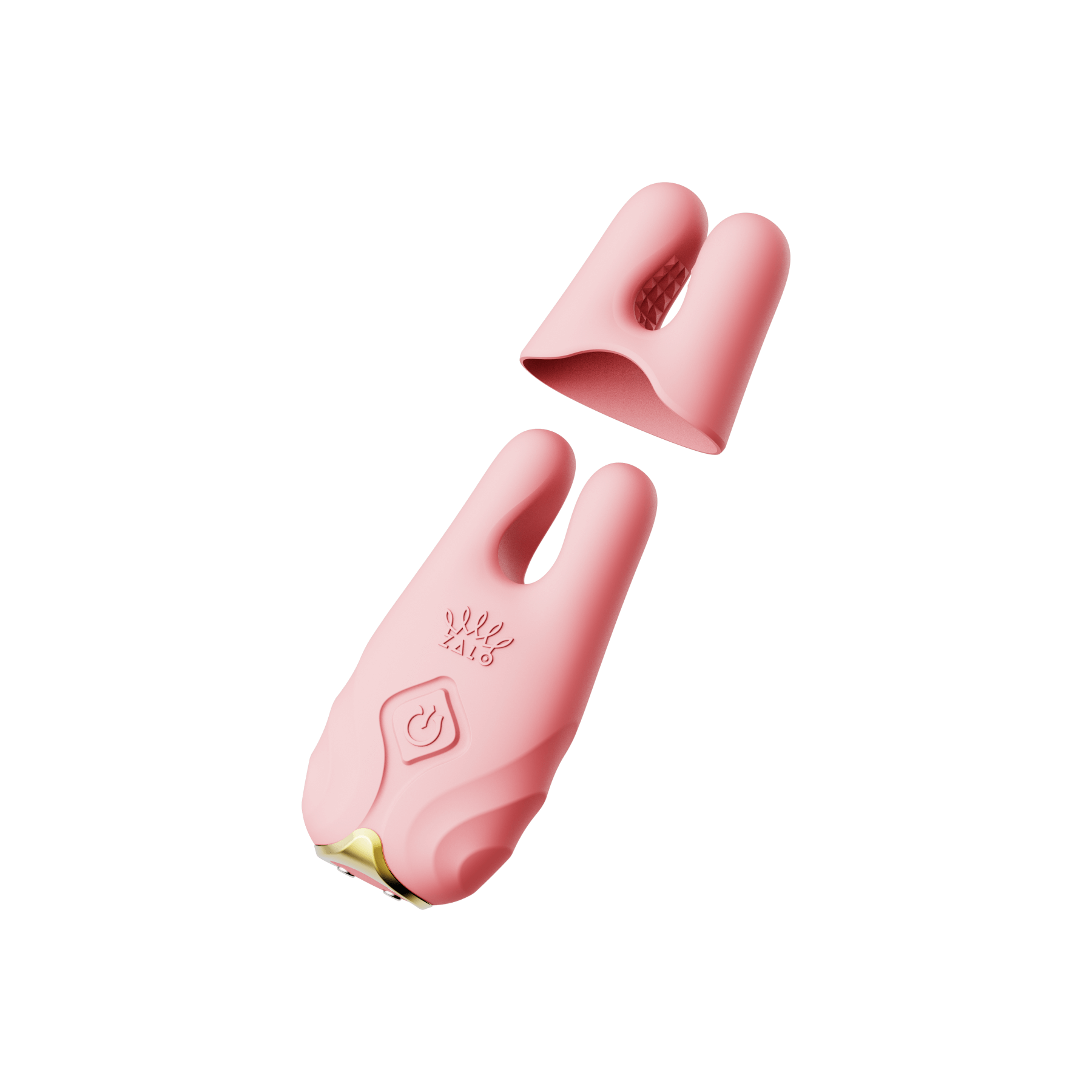 ZALO Nave Vibrating Nipple Clamps in Coral Pink with EasyClamp technology and dual motors inspired by goddess Nephthys.