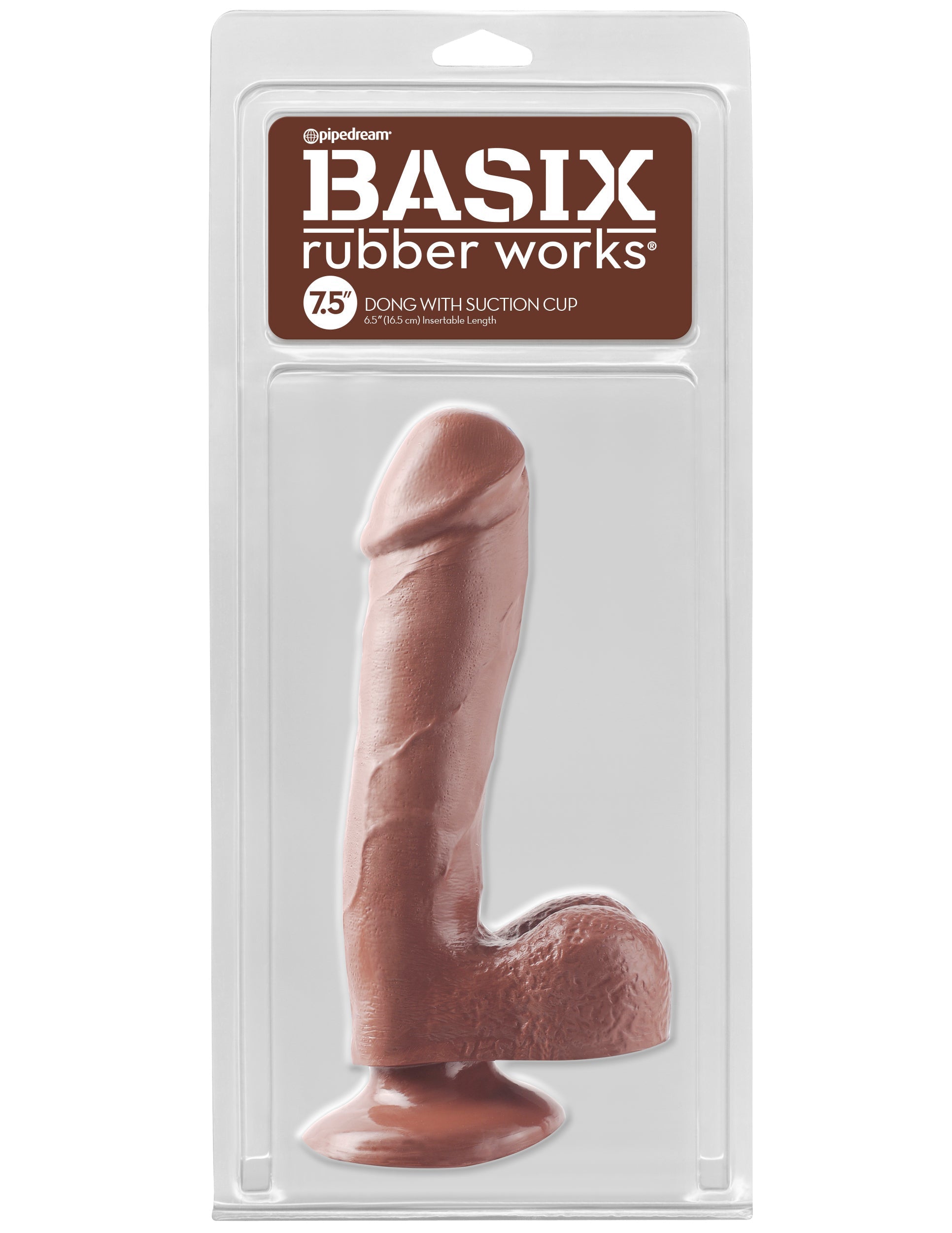 Basix Rubber Works - 7.5 Inch Dong With Suction  Cup - Brown-1