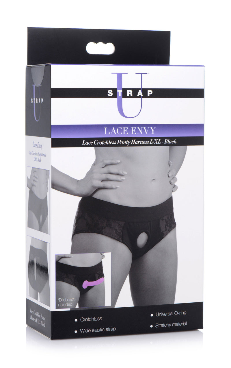Lace Envy Black Crotchless Panty Harness - L/xl-2