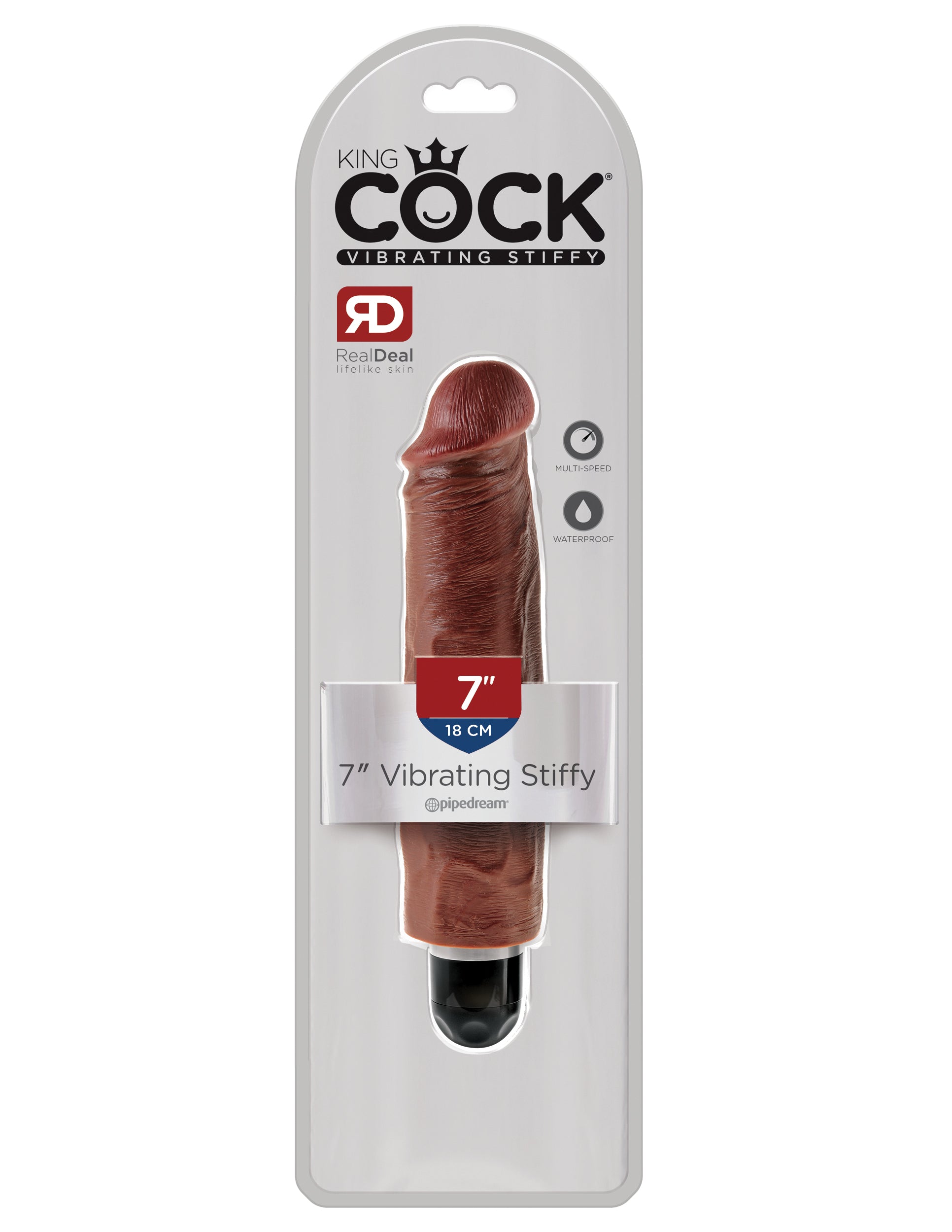 King Cock 7&quot; Vibrating Stiffy - Brown