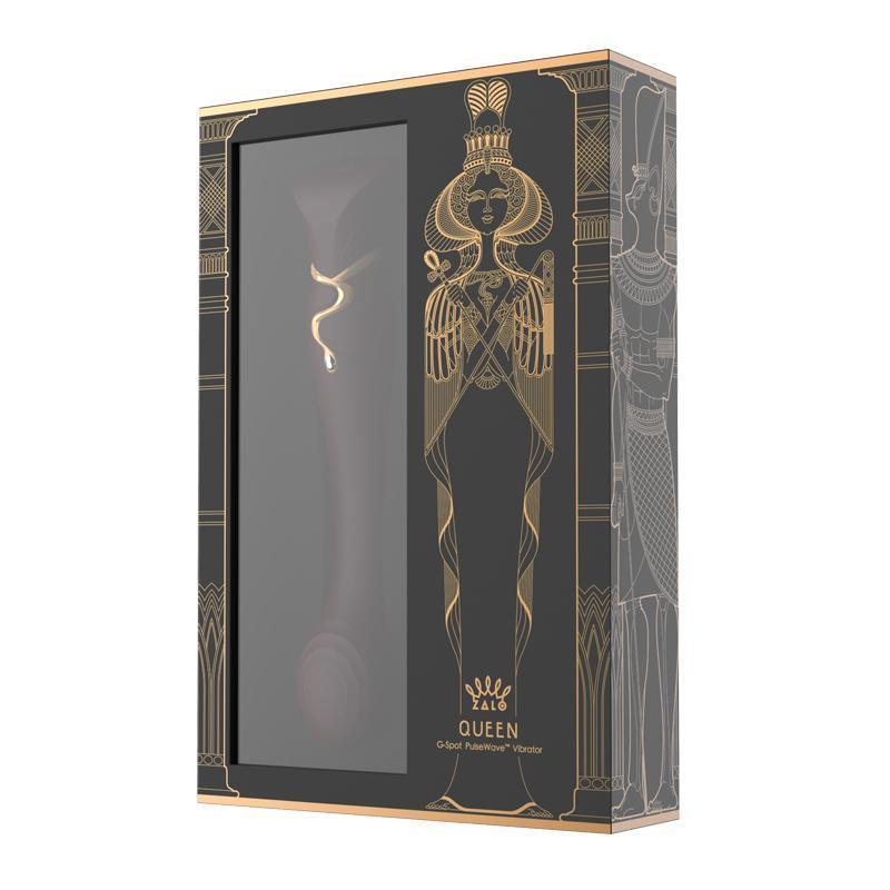 ZALO Queen Set G-spot PulseWave Vibrator in packaging with gold Cleopatra design and black background