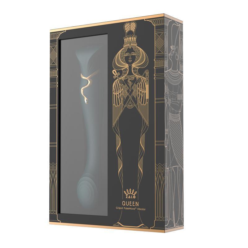 ZALO Queen G-spot PulseWave Vibrator in Jewel Green packaging with gold detailing and Cleopatra-inspired design.