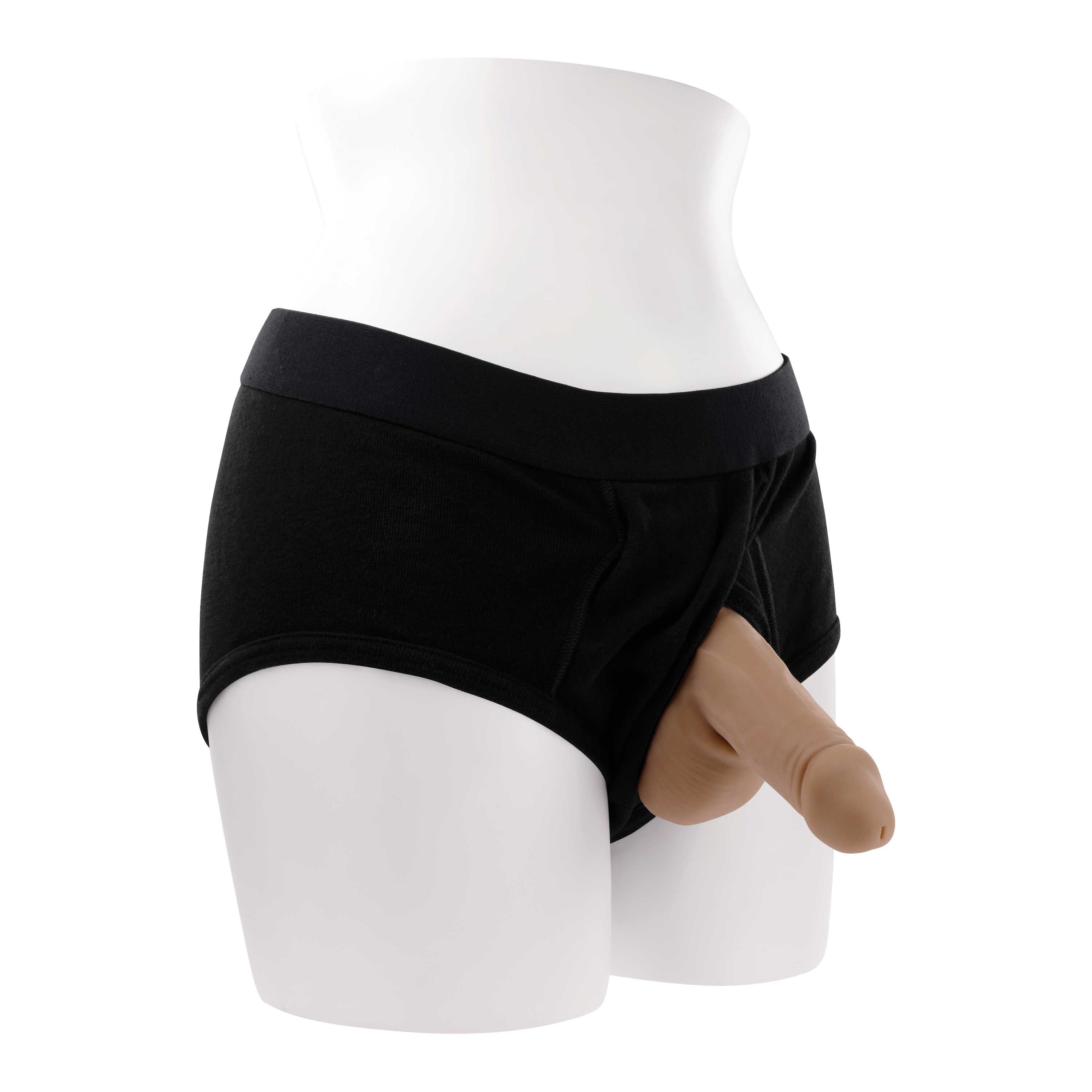Gender X Stand to Pee Medium displayed on a mannequin in black underwear, showcasing realistic design and functionality.