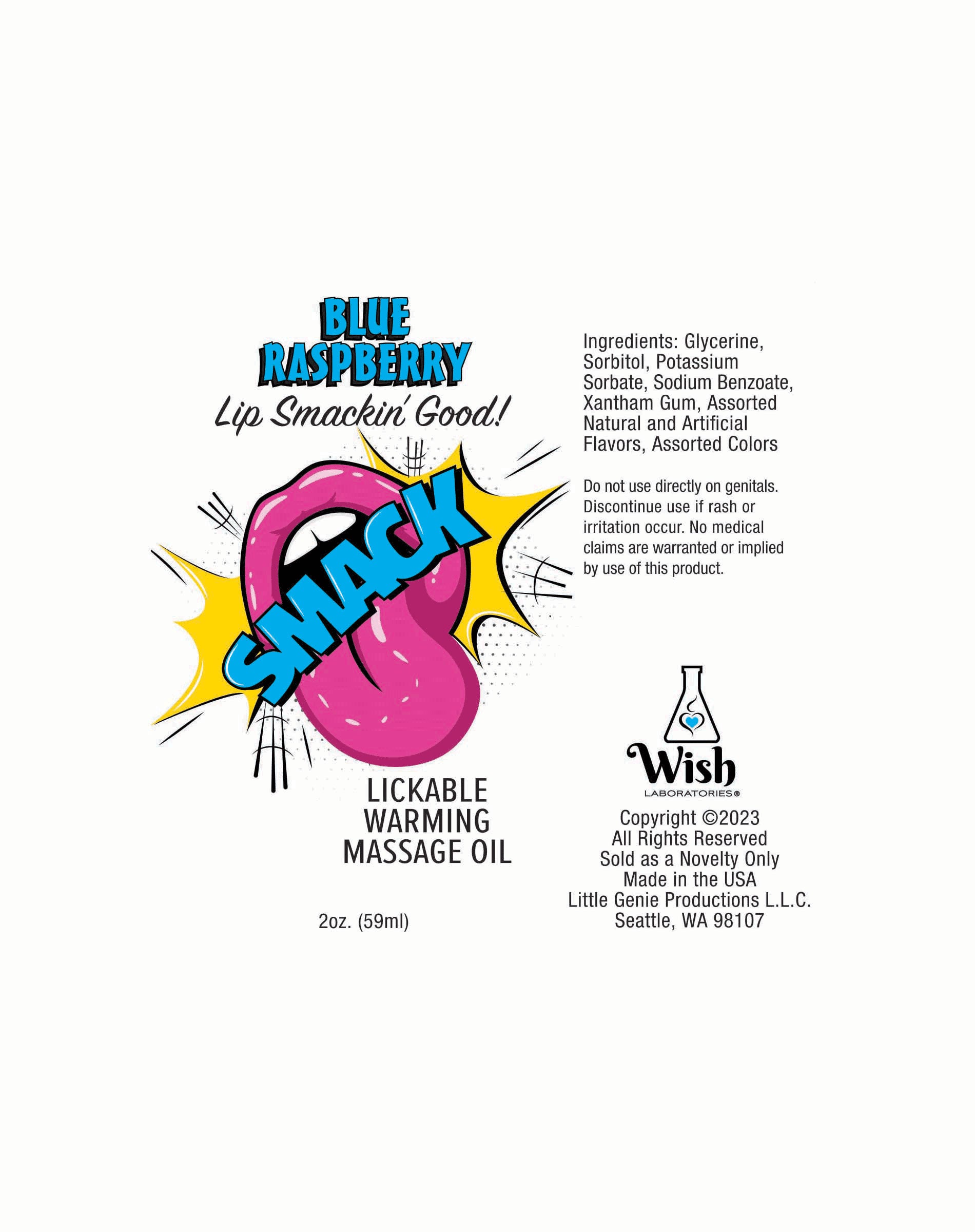 Smack Warming and Lickable Massage Oil - Blue  Raspberry 2 Oz-0