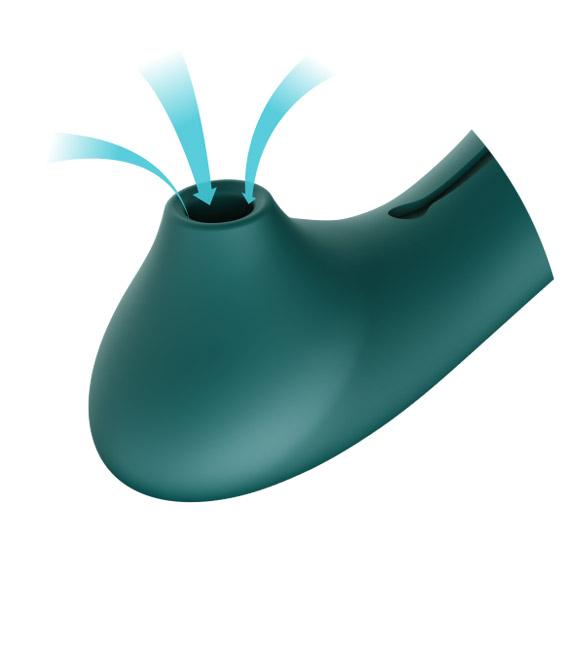 Jewel green suction sleeve attachment for ZALO Queen G-spot PulseWave Vibrator showcasing airflow design.