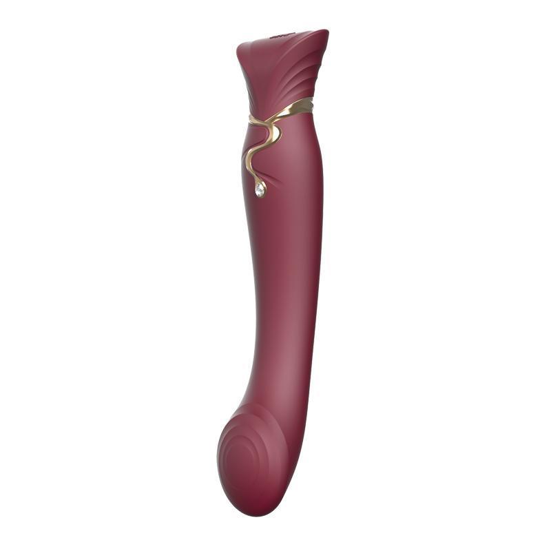 ZALO Queen Set G-spot PulseWave Vibrator in wine red with gold detailing and a Swarovski embellishment