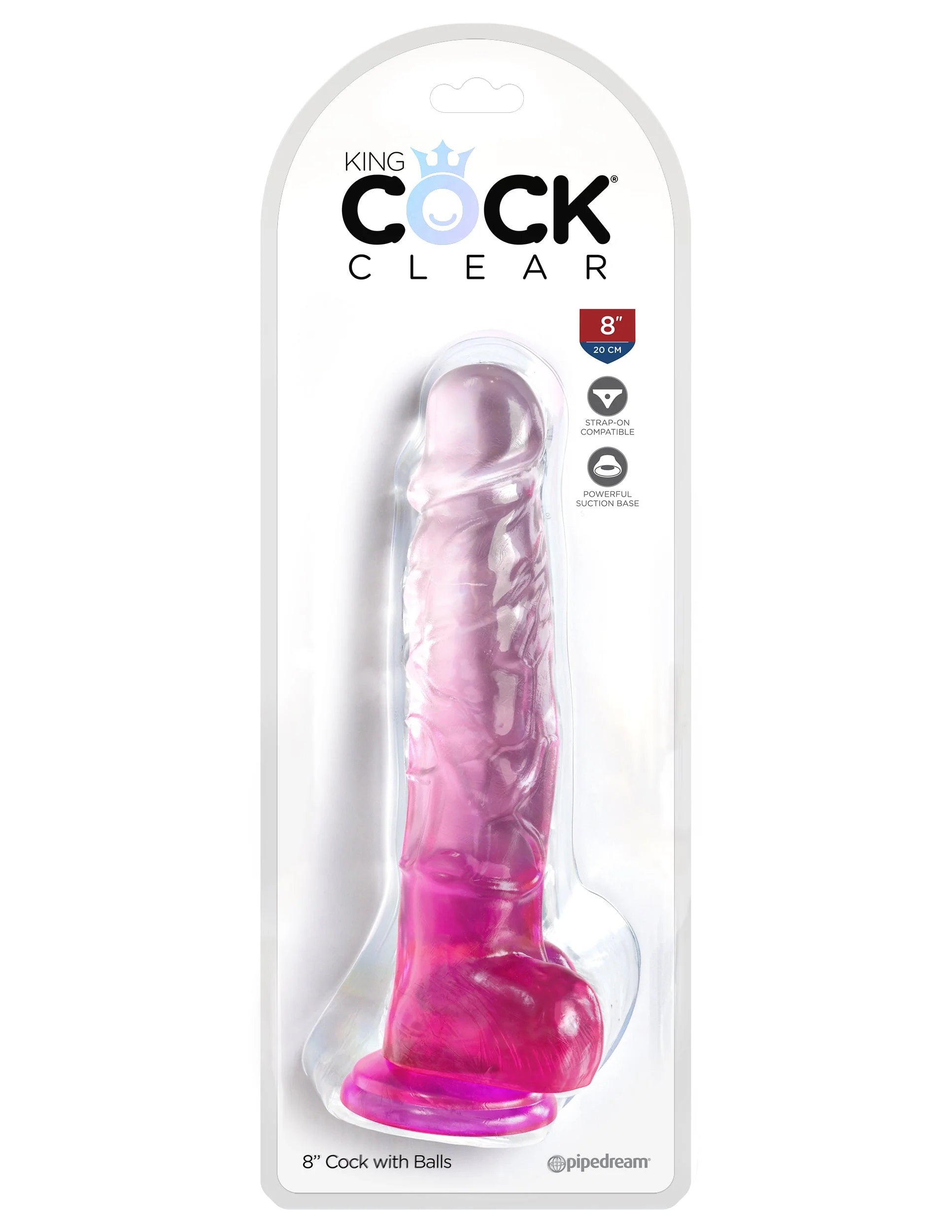 King Cock Clear 8 Inch With Balls - Pink-0