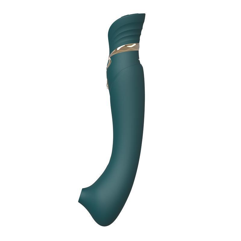 Jewel Green ZALO Queen G-spot PulseWave Vibrator with gold detailing and Swarovski embellishment for luxury pleasure.