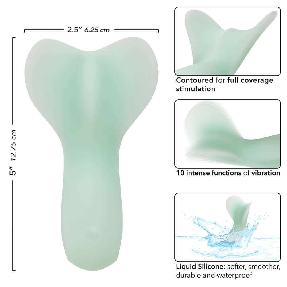 Pacifica Tahiti Massager - Green details: contoured design, 10 vibration functions, made of liquid silicone, 5"x2.5".