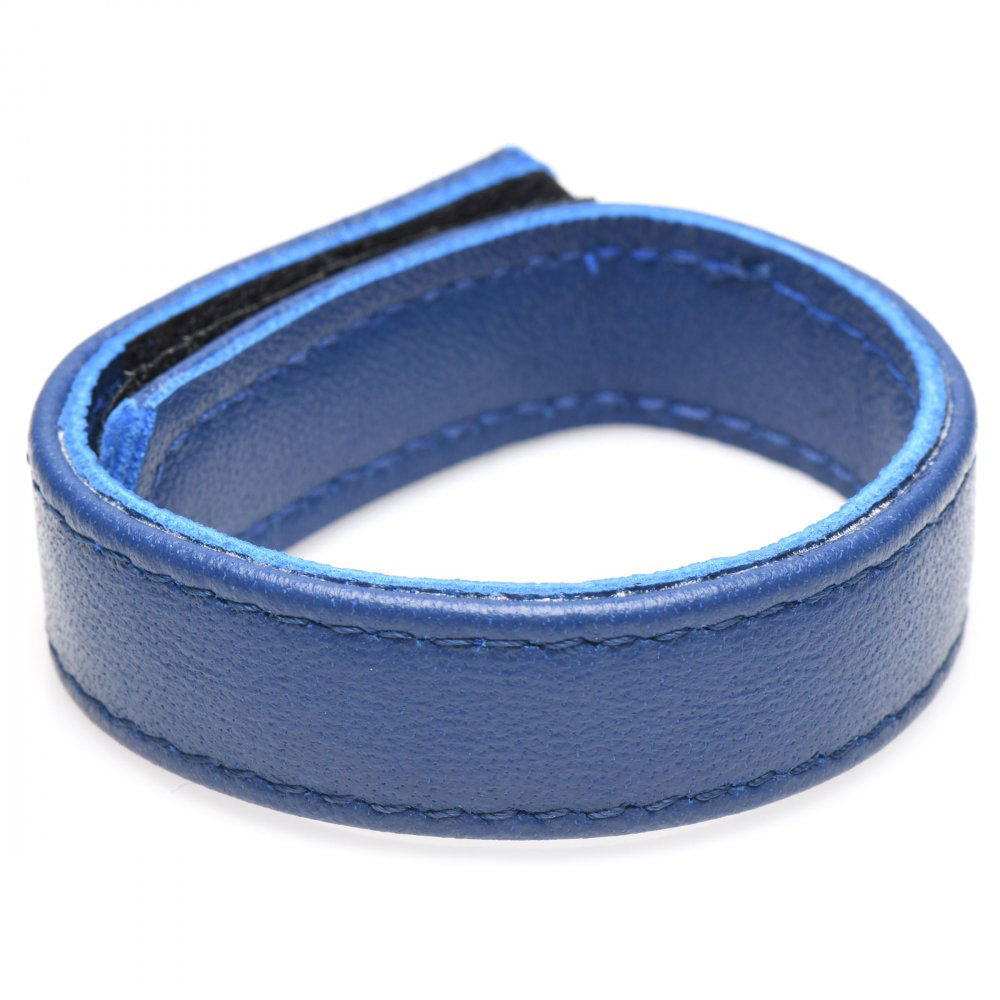 Leather and Velcro Cock Ring - Blue