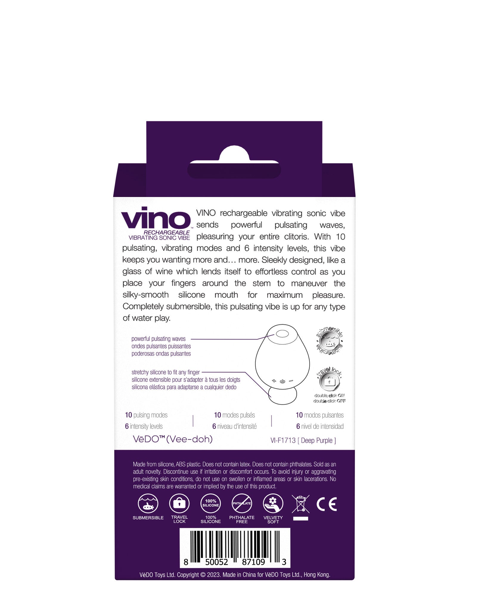 Vino Rechargeable Vibrating Sonic Vibe - Purple-0