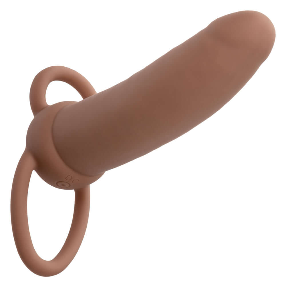 Performance Maxx Rechargeable Thick Dual Penetrator - Brown, double penetration probe with rings, enhancing intimate experiences.