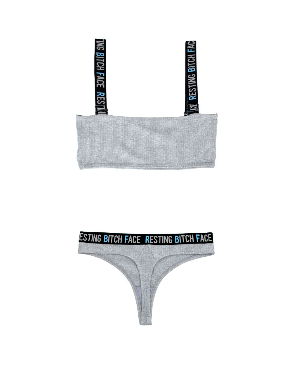 Resting Bitch Face Crop Top and Thong Panty Set - Gray - L/xl