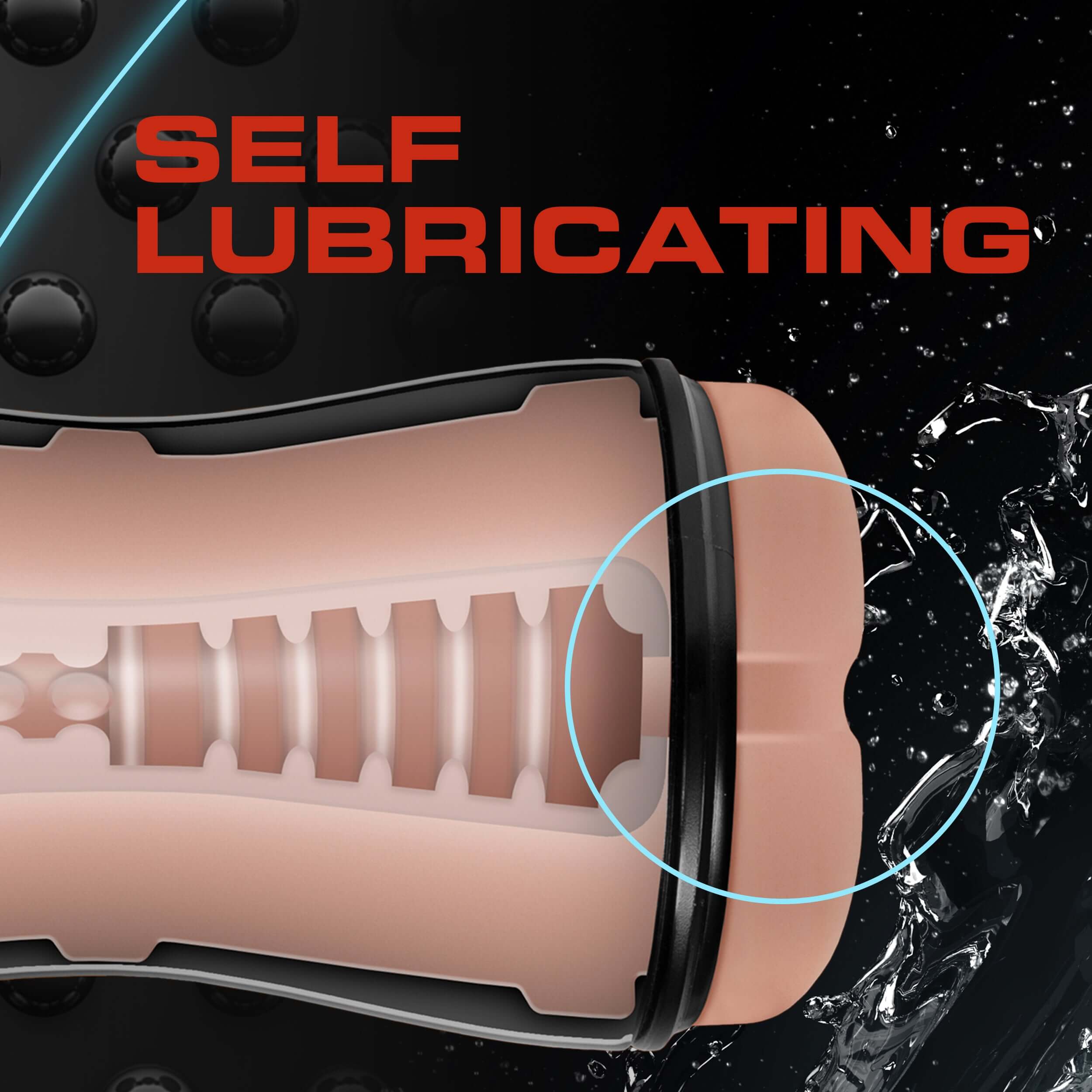 Self-lubricating pocket stroker with textured interior for enhanced pleasure and comfort.