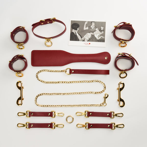 UPKO Luxury Italian Leather Bondage Tools Set with Case - Red