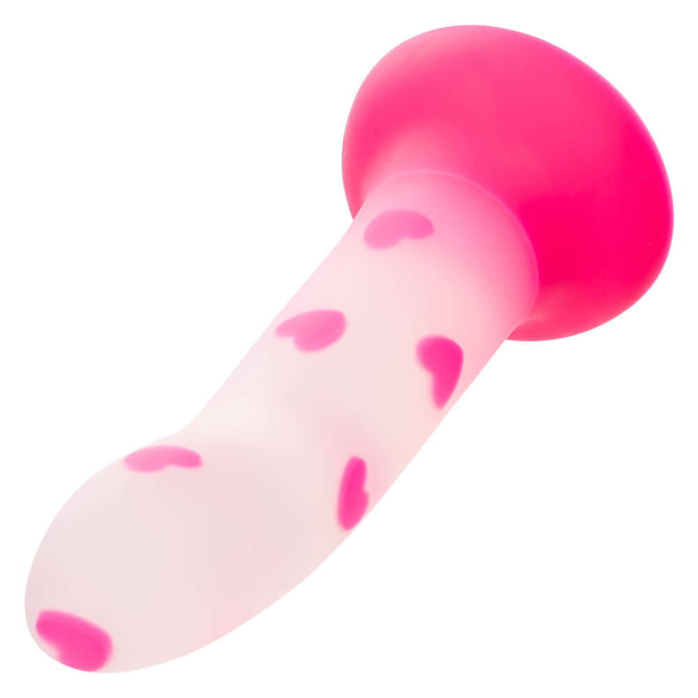 Glow Stick Heart Dildo - Pink silicone toy with glow-in-the-dark heart pattern, for a playful and illuminating pleasure experience.