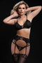 4 Pc Bra With Garter Belt a Thong and Stockings Set - One Size - Black-0