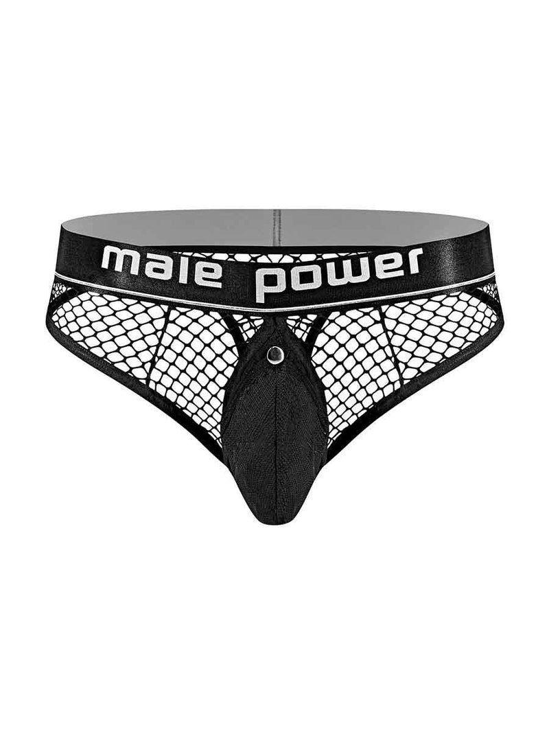 Male Power Cock Pit Net Cock Ring Thong - L/XL - Black