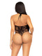 Lace and Net Keyhole Crossover Halter Teddy - One  Size - Black-1