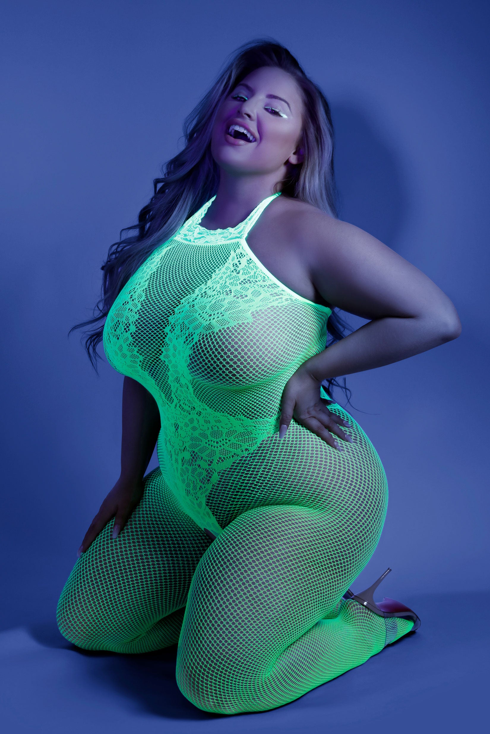 Moonbeam Crotchless Bodystocking - Queen - Neon Green-2