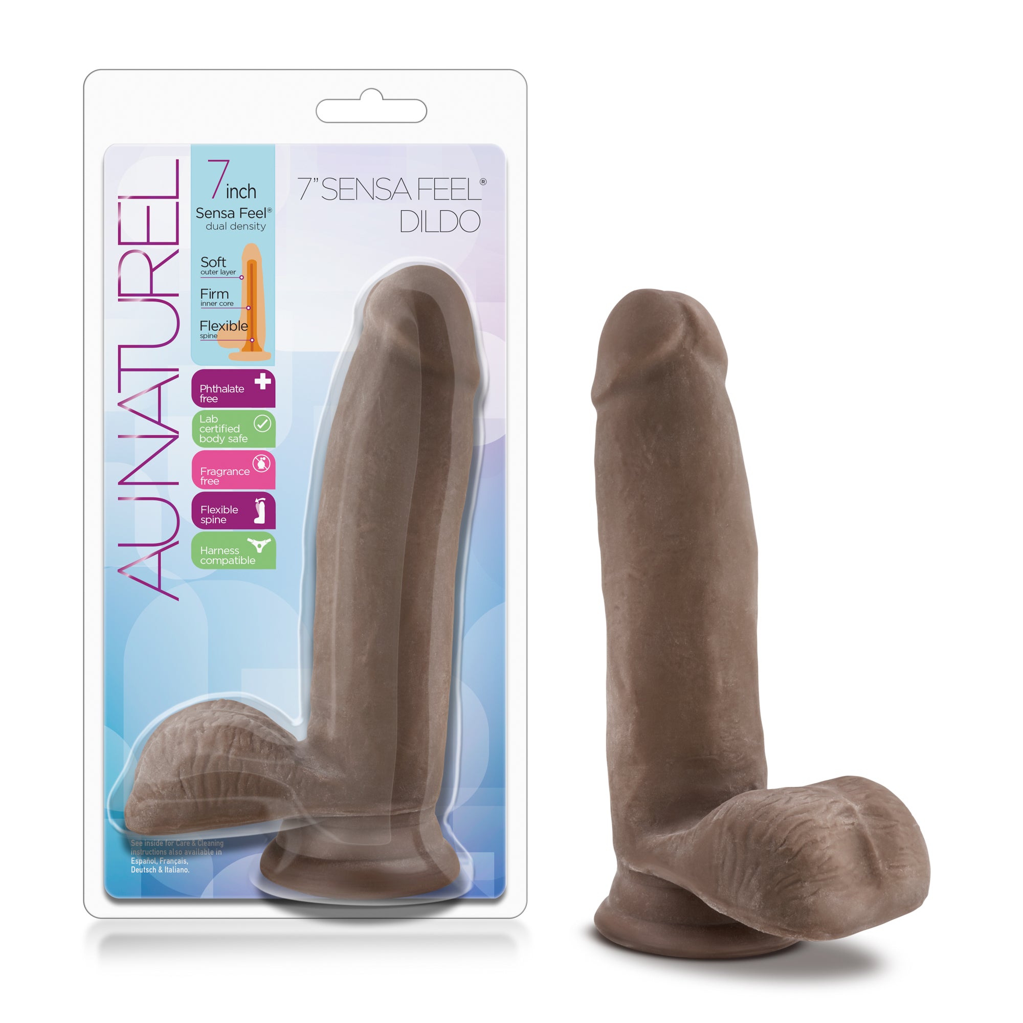 Au Naturel - 7&quot; Sensa Feel Dildo - Chocolate