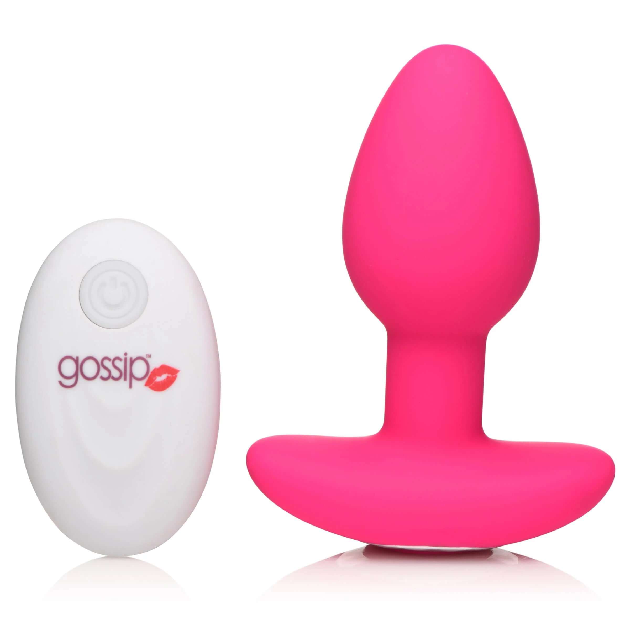 Gossip Pop Rocker 10x Vibrating Silicone Plug in magenta with battery-operated remote control for enhanced pleasure.