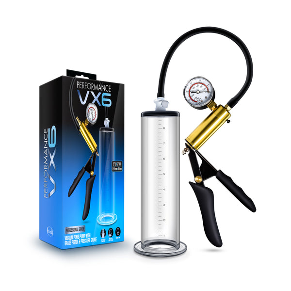 Performance - Vx6 Vacuum Penis Pump With Brass  Pistol &amp; Pressure Gauge - Clear