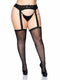Lace Top Sheer Stockings With Backseam and Lace Garterbelt - Queen - Black-2
