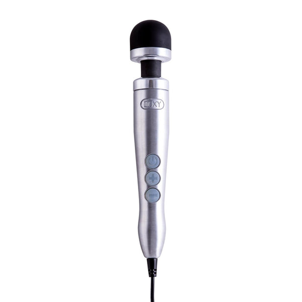 Doxy No 3 Brushed Metal Silver Die Cast Plug-In Vibrating Petite Wand Massager with Screw-On Head