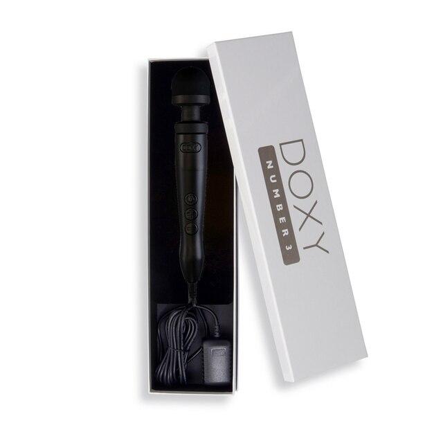 Doxy No 3 Black Silicone Plug-In Vibrating Petite Wand Massager with Screw-On Head