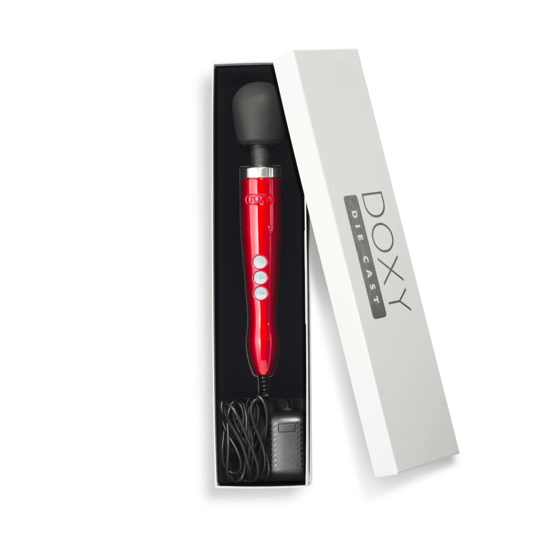 Doxy Die Cast Metal Red Plug-In Vibrating Wand Massager