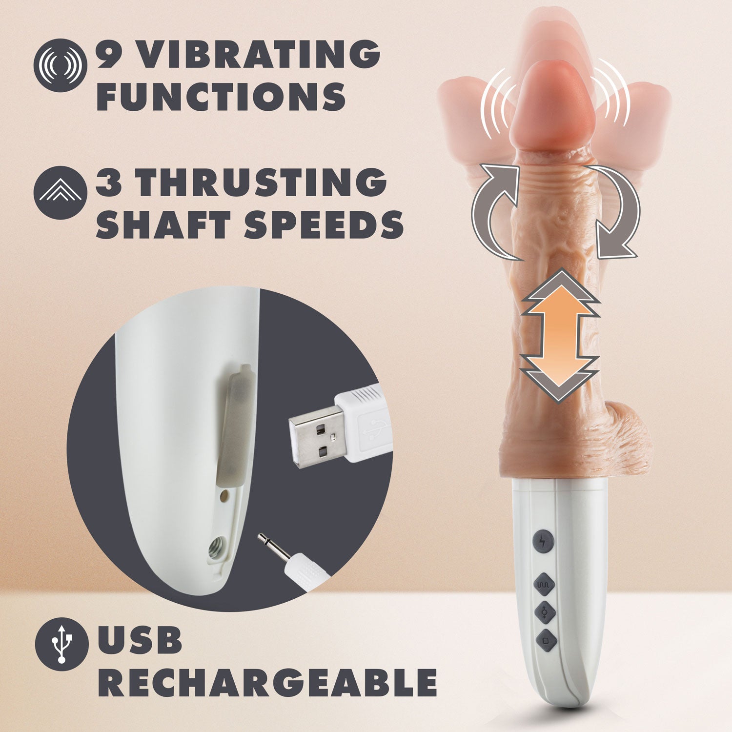 Dr. Skin Silicone - Dr. Hammer - 7 Inch Thrusting  Dildo With Handle - Beige-7