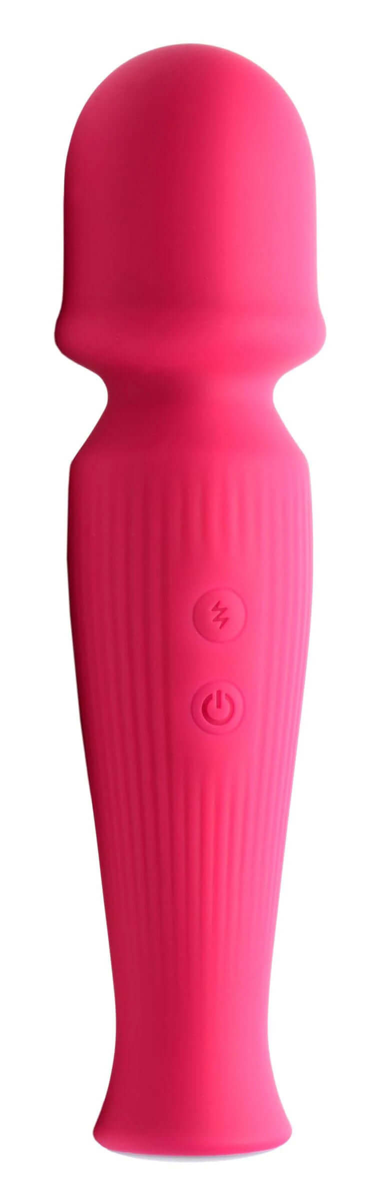 Silicone Wand Massager in Magenta, travel-sized with textured body, wide head, and multiple speeds for versatile pleasure and relaxation.