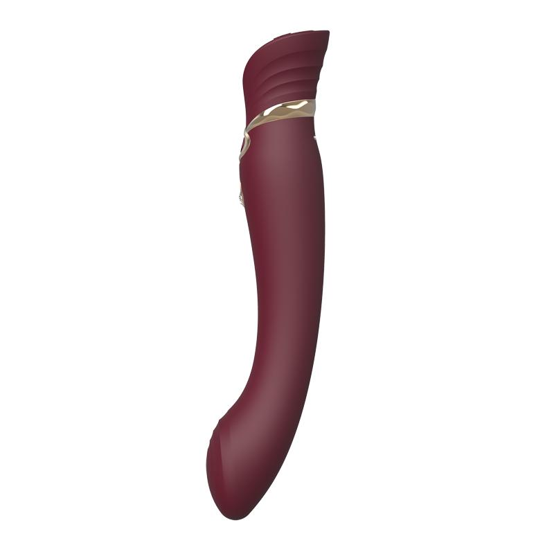 Wine Red ZALO Queen G-spot PulseWave Vibrator with Suction Sleeve, gold detailing, and ergonomic design for luxurious pleasure