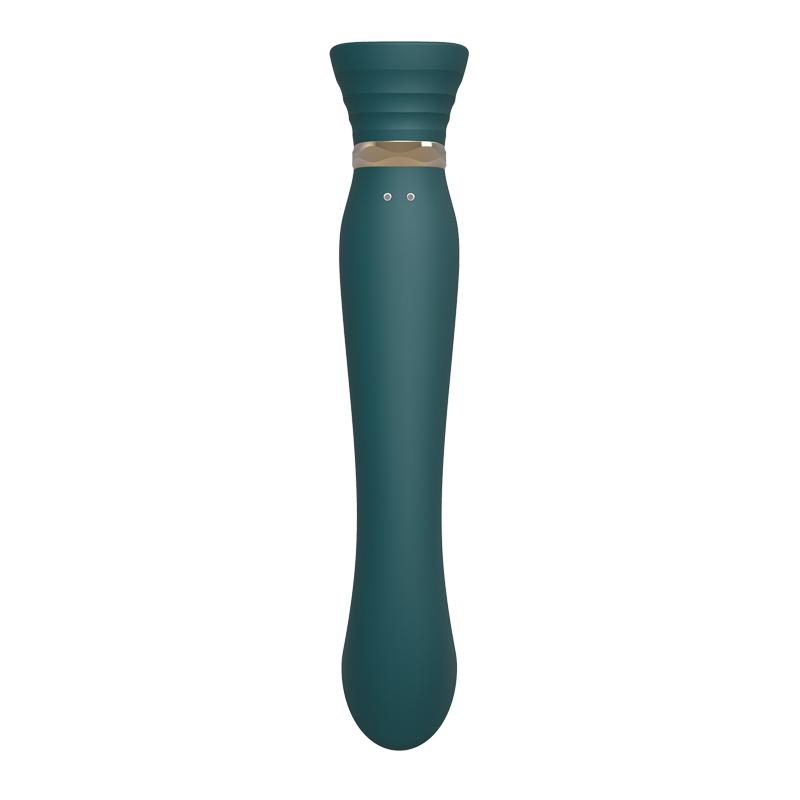 ZALO Queen Jewel Green Silicone Vibrator with luxurious gold detailing and innovative PulseWave technology.