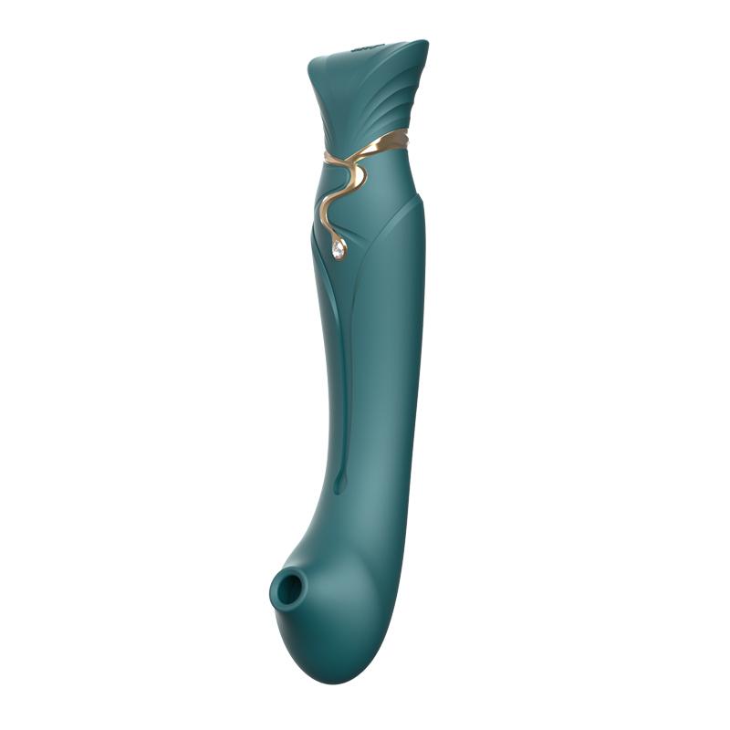 ZALO Queen Set G-spot PulseWave Jewel Green Vibrator with Suction Sleeve and Swarovski embellishment.