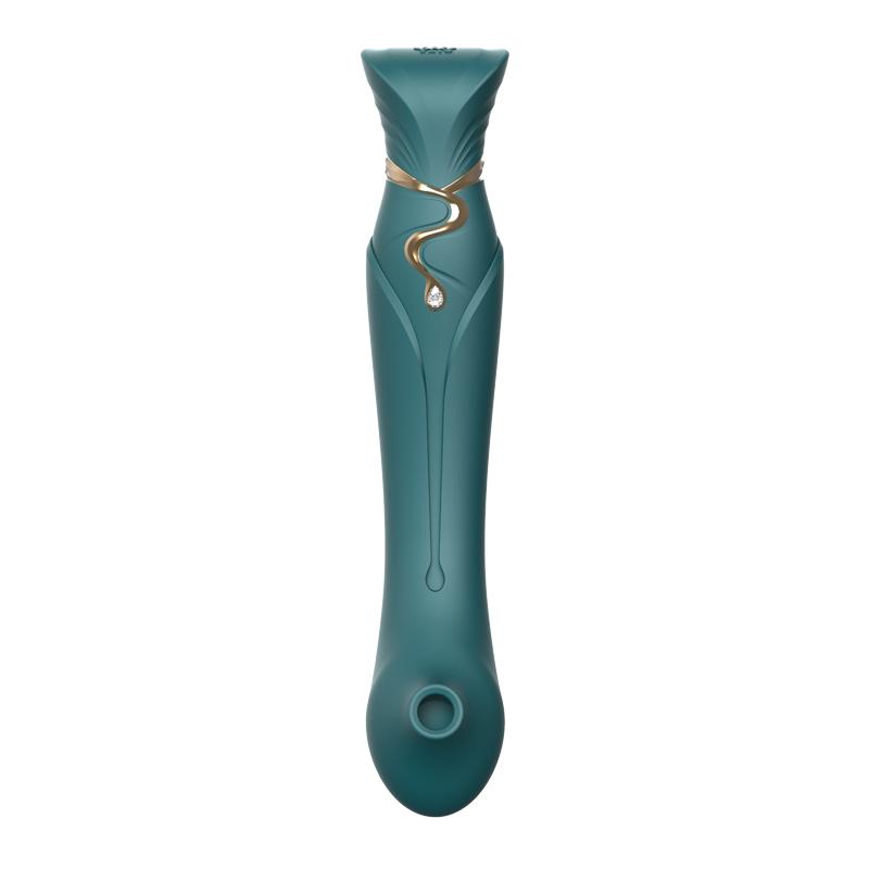 ZALO Queen G-spot PulseWave 17-function App-controlled Rechargeable Silicone Vibrator in Jewel Green with gold detailing and Swarovski embellishment