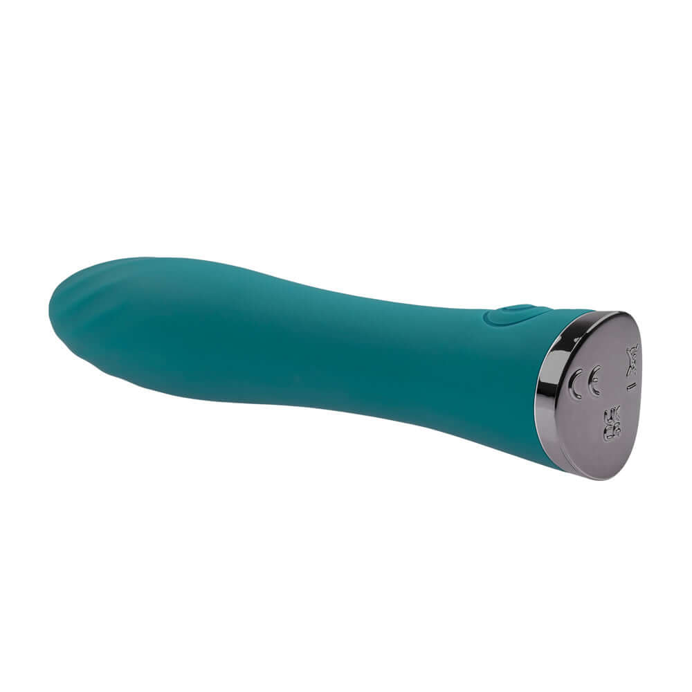 Ultra Wave Teal Powerful Mini Vibrator with black chrome-finished base, featuring a textured shaft and 1-button control panel.