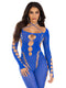Opaque Cut Out Footless Bodystocking - One Size -  Royal Blue-0