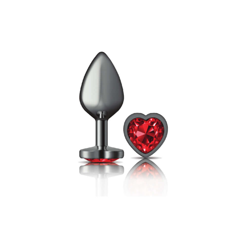 Cheeky Charms-Gunmetal Metal Butt Plug- Heart-Dark Red-Medium-1