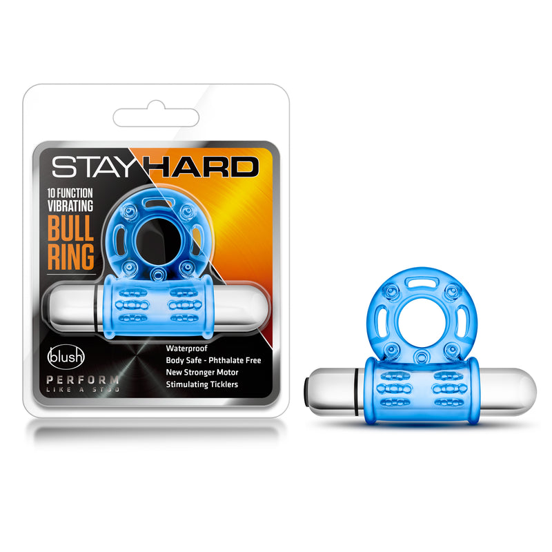 Stay Hard 10 Function Vibrating Bull Ring - Blue