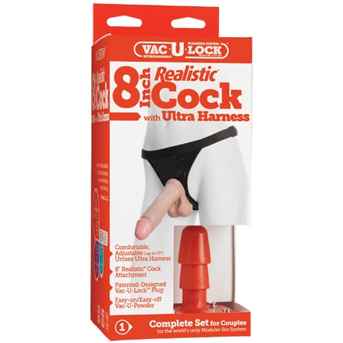 Vac-U-Lock 8-Inch Realistic Cock With Ultra  Harness